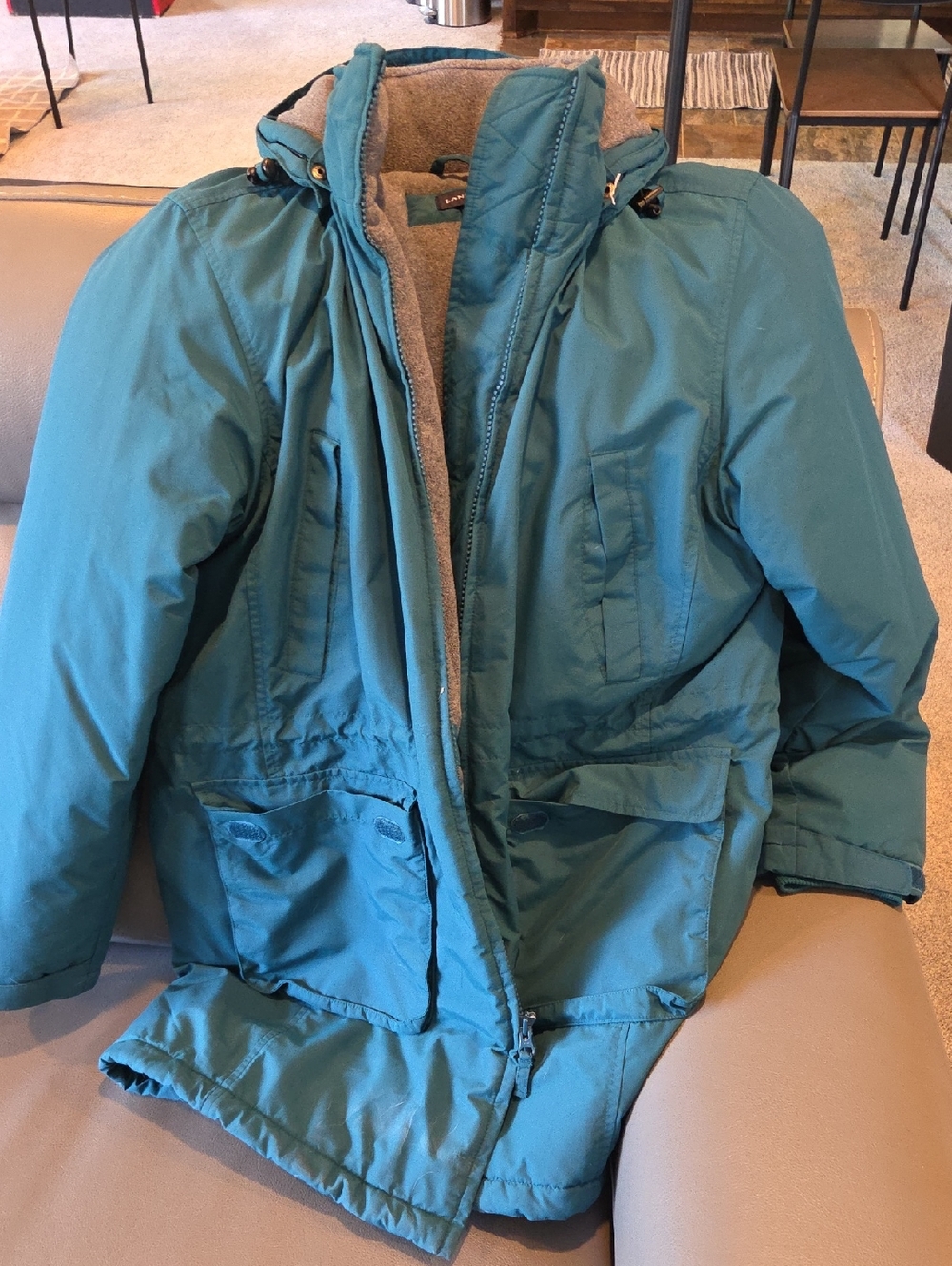 Lands' End Gray Fleece Jacket with Teal Trim